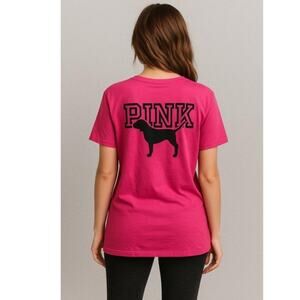 Victoria’s Secret PINK Hot Pink Pocket Tee Shirt Women’s‎ Large Logo Dog Graphic